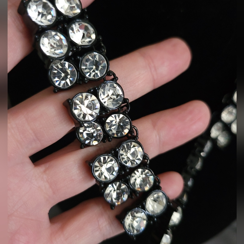 Chico's | NWOT Black Enamel 'Riviere' Crystal Rhinestone Choker Necklace - Picture 7 of 13